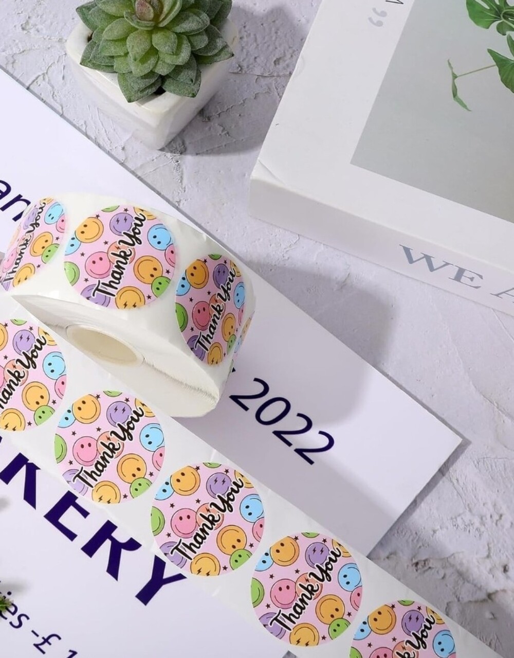 Thank You Smile Face Stickers  Colorful Pastel  Labels 50 1.5" - Picture 2 of 5